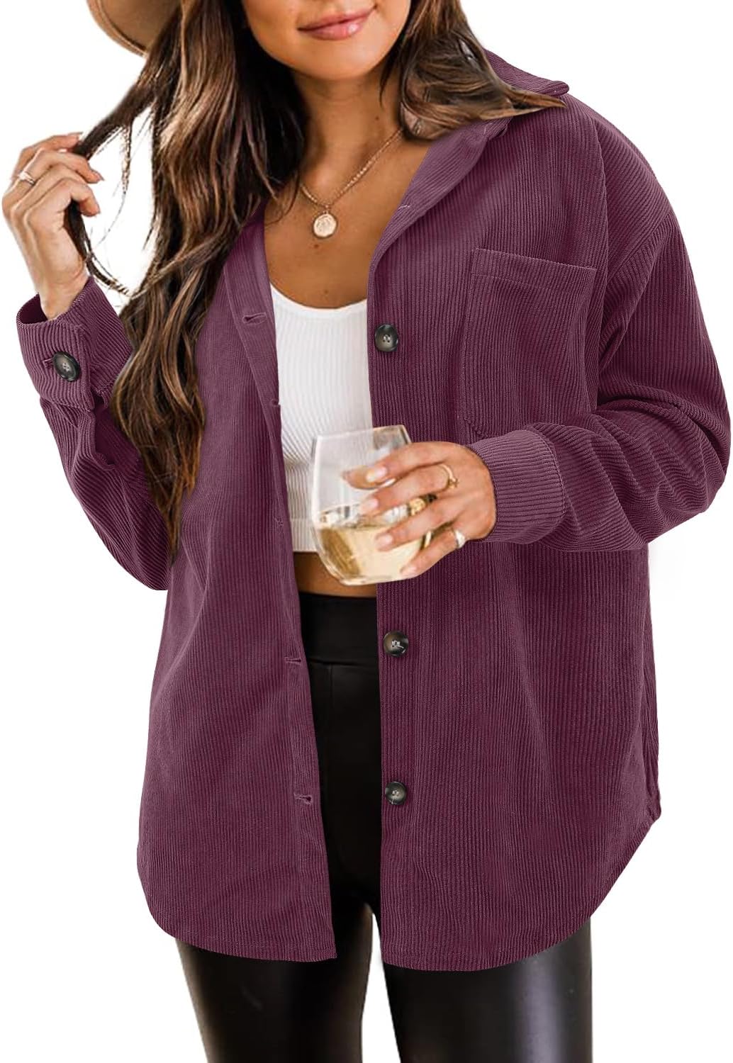 ZOLUCKY Womens Shackets Jacket Plus Size Long Sleeve Button Down Shirts Blouses Tops