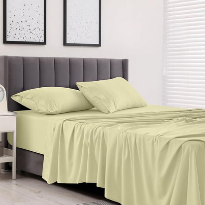 LUX Décor Queen Sheet Set - 4 Piece Ultra-Soft Microfiber Bed Sheets with Flat Sheet, 16 Inches Deep Pocket Fitted Sheet & Pillowcases, Cooling & Breathable, Hotel Luxury, Oeko-TEX - Beige