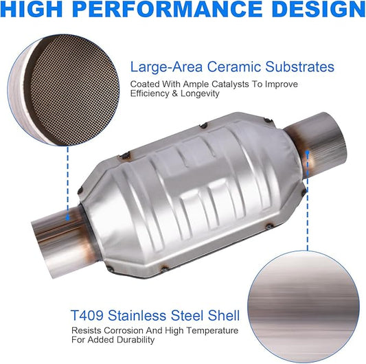 2.5" Universal Catalytic Converter, 2.5 Inch Inlet/Outle Cat Converter with O2 Port and Heat Shield (EPA Compliant)