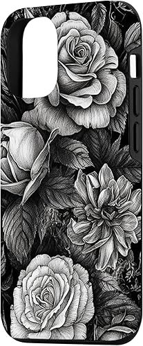 iPhone 12/12 Pro Black And White Gothic Roses Flowers Floral Goth Gardening Case