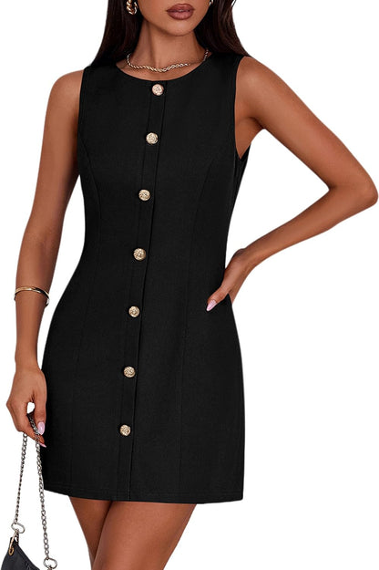 PRETTYGARDEN Work Dresses for Women 2026 Summer Business Formal Short Dress Sleeveless Button Down Elegant Office Outfits