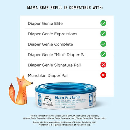 Brand - Mama Bear Diaper Pail Refills for Diaper Genie Pails, Unscented, 1080 Count (4 Packs of 270 Count)