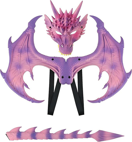 Alodidae Dragon Costumes Set Devil Wings Demon Tail Dino Mask for Halloween Masquerade Party Cosplay