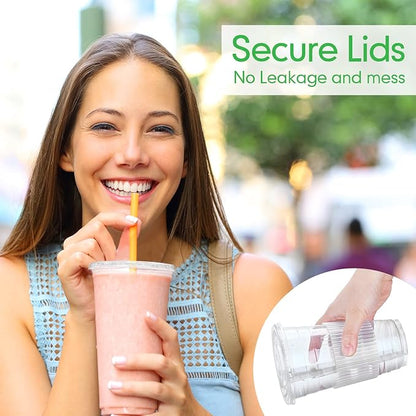 200 Pcs Clear Flat Lids Plastic Disposable PET Cup Lids with Straw Slot Fits for 12 oz, 16 oz, 20 oz and 24 oz Cups for Summer Iced Coffee, Ice Cream, Slush, Milkshake, Party Supplies