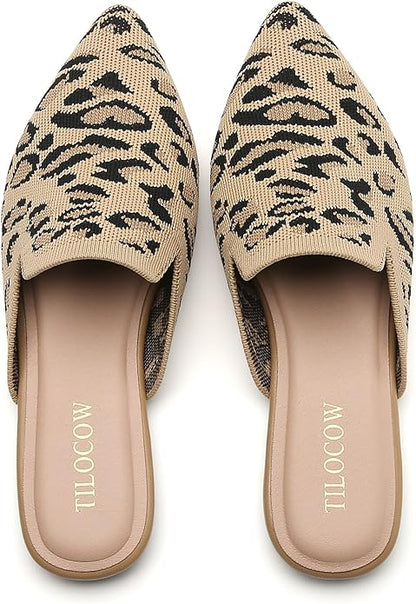 Tilocow Knit Mules for Women Flats Pointed Toe Mesh Ballet Flat Womens Slip On Slides Walking Shoes
