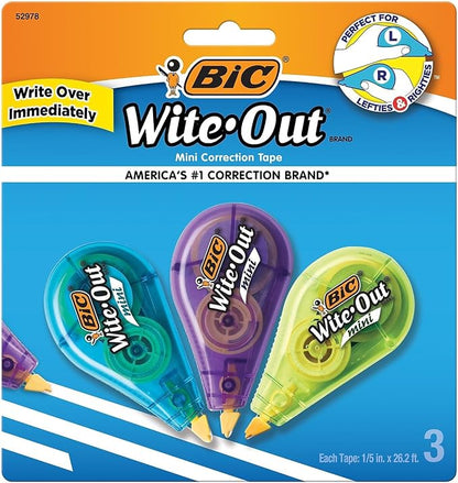 BIC Wite-Out Mini Correction Tape, White, 3/Pack (WOTMP31-WHI)