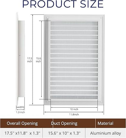 12" X 18" Attic Vent Aluminum Gable Vents for Houses Gable Vent Shed Vents Cover Exterior with Screen Mesh Alloy Wall Vent Ventilation for Home Garage Attic Ceiling - Vent Opening: 10" x 16" White