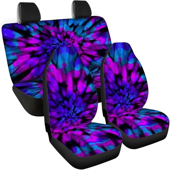 Howilath Purple-Blue Tie Dye Swirl Car Seat Covers Full Set Universal Fit Front and Back Seats Cover, Comfortable Breathable Fabric Cushion