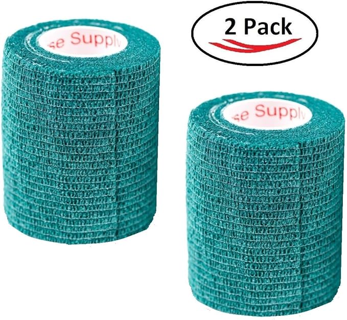 Vet Wrap Tape (Hunter Green) (2 Pack) (2 Inch x 15 feet) Self Adhesive Adherent Adhering Cohesive Flex Self Stick Bandage Grip Roll Dog Cat Pet Horse