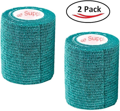 Vet Wrap Tape (Hunter Green) (2 Pack) (2 Inch x 15 feet) Self Adhesive Adherent Adhering Cohesive Flex Self Stick Bandage Grip Roll Dog Cat Pet Horse
