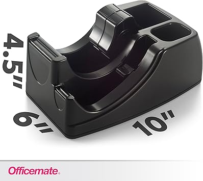 Officemate Recycled 2-in-1 Heavy Duty Tape Dispenser, 1" and 3" Cores, Black (96690)