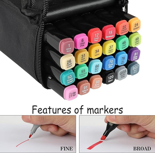 DaboShobo 24 Colors Alcohol Markers, Dual Tip Art Markers, Coloring Marker for Kids Sketching Adult Coloring