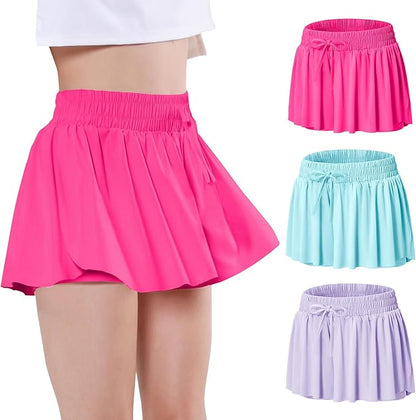 EXARUS Girls Butterfly Shorts Flowy Skirt Skort Athletic Cheer Flutter Dance 2 in 1 Running Preppy Clothes Kids 6-14Y