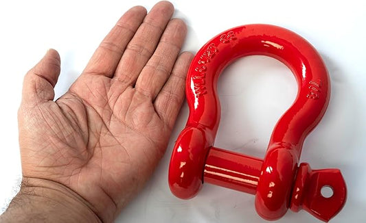 Hi-Gear 2 Pack Bow Shackle Red 78" inch D-Ring Rugged WLL Working Load Limit 6.5 Tons 18700 lbs- 1" Screw Pin Threaded Heavy Duty Lifting Rigging Tow Hummer Recovery Anchor