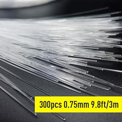 GIDERWEL Fiber Optic Cable 9.8ft 300pcs 0.03in(0.75mm) Plastic End Glow Optical Fiber Cables for Fiber Optic Lights Star Sky Ceiling and Any Kind Light Engine Driver(Not Include Light Engine)
