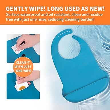 Adjustable Silicone Bibs for Adult, Washable Bib for Men Women with Crumb Catcher, Waterproof, blue (Blue)
