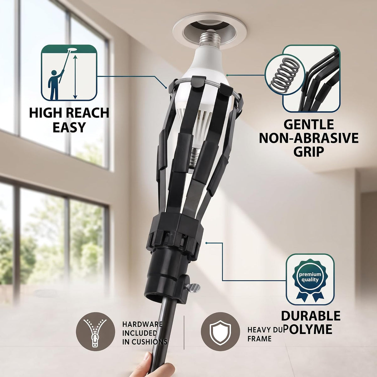 Light Bulb Changer, High Ceiling Bulb Changer, Firm Grip Basket Plastic Light Bulb Removal Tool for Ceiling Recessed Lights