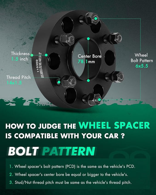SCITOO 2X 1.5 inch 6 Lug Wheel Spacers Hubcentric 6x5.5 to 6x5.5 14x1.5 Studs for Savana 1500 Wheel spacers for Sierra 1500 Wheel spacers for Escalade EXT Wheel spacers for Tahoe Wheel spacers