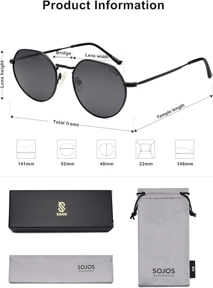 SOJOS Round Polygon Polarized Sunglasses for Women Men Retro Classic Vintage Panto Shades SJ1157