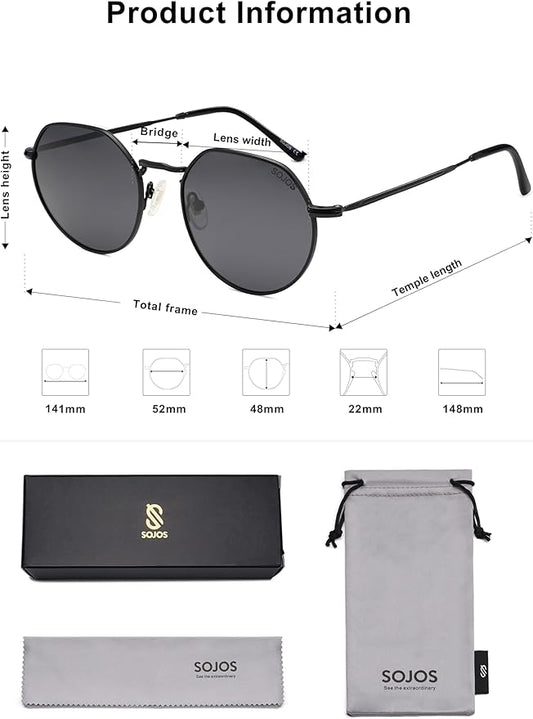 SOJOS Round Polygon Polarized Sunglasses for Women Men Retro Classic Vintage Panto Shades SJ1157