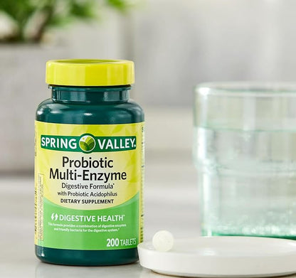 Spring Valley Probiotic Multi-Enzyme Digestive Formula Tablets, 200 ct - A Comprehensive Blend of Probiotics and Digestive Enzymes to Support Digestive Health. (Pack of 1) Includes a Gbz Ref Magnet