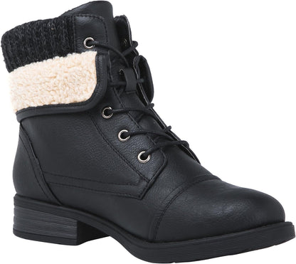 GLOBALWIN Women's Combat Boots Dressy Lace Up Ankle Boots For Women Low Heel