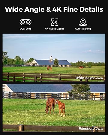 REOLINK Dual Lens Cellular Security Camera, 4G LTE Auto Tracking No WiFi Solar Powered Outdoor Camera, 6X Hybrid Zoom, 4K Color Night Vision, Motion Alert, Playback, TrackMix LTE + Solar Panel
