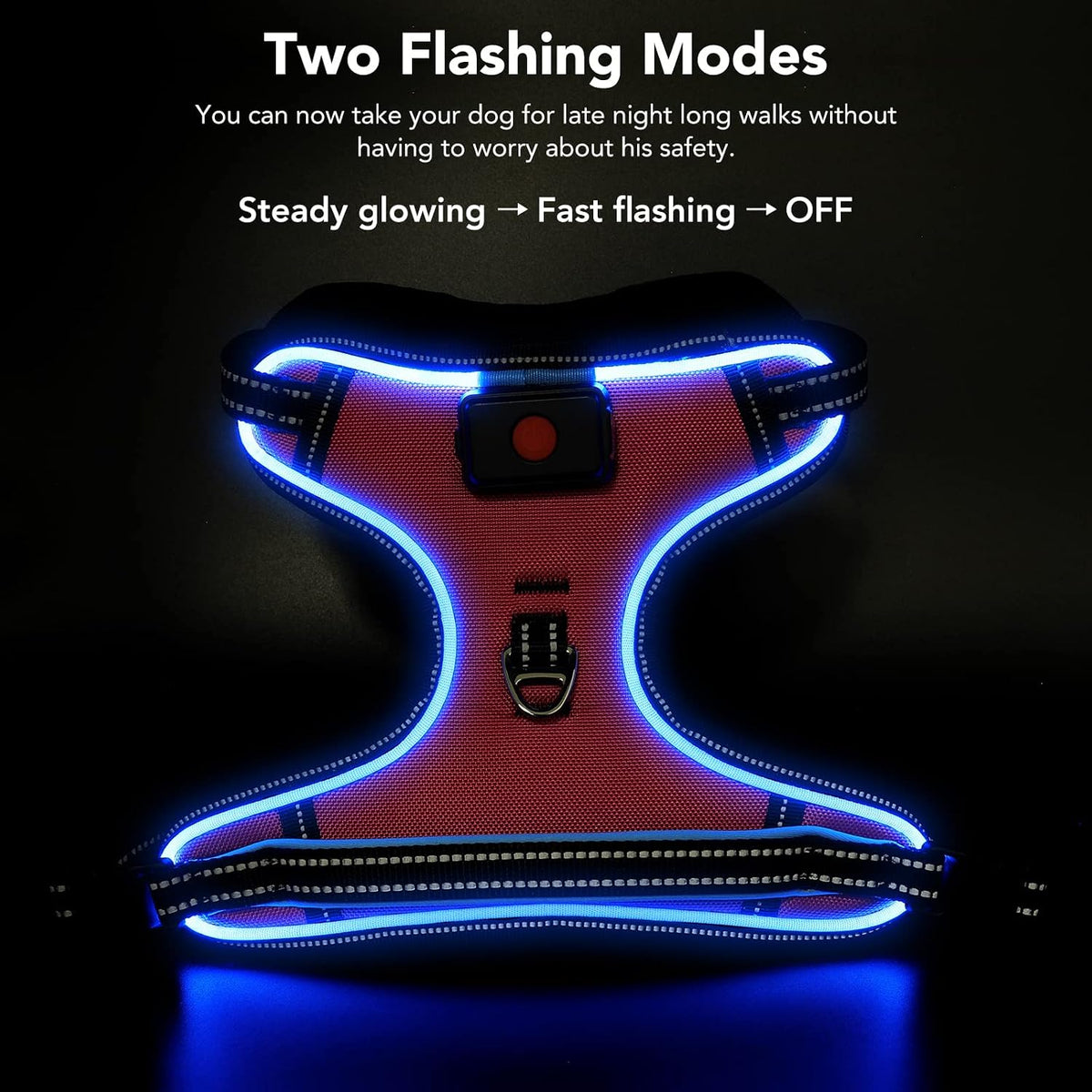 Safety LED Dog Harness - Light Up Dog Vest, No-Pull Dog Harness - Rechargeable Glowing Pet Harness for Night Walking & Camping (Purple+pink Light, Small)