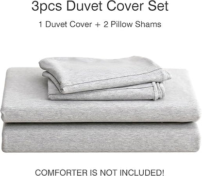 PURE ERA Jersey Knit Duvet Cover Set 100 T-Shirt Cotton Super Soft Comfy 3pc Bedding Set with Zipper Closure (Heather Grey, King)