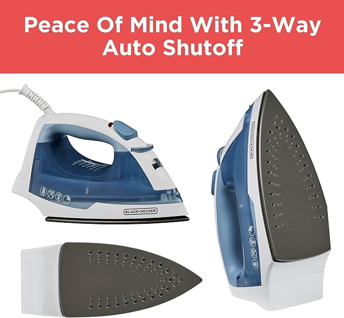 BLACKDECKER Easy Steam Compact Iron for Clothes, Automatic Shutoff, Nonstick Plate, Light Weight, 1200 Watts
