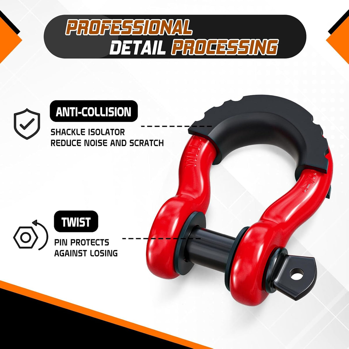 2PK D Ring Shackle, 42,000lb Break Strength, D Ring Shackles 3/4 inch with Black Isolator Washer and 7/8" Screw Pin, Tow Shackles, Soft Shackle Kit for Off-Road Jeep Truck Vehicle Recovery( missing rubber washers)