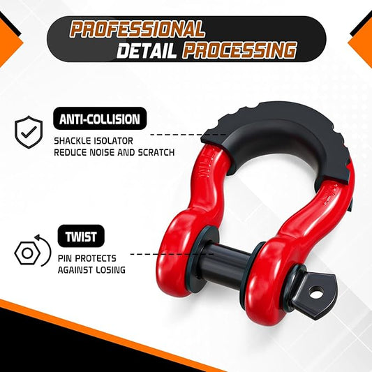 ORCISH 2PK D Ring Shackle, 42,000lb Break Strength, D Ring Shackles 3/4 inch with Black Isolator Washer and 7/8" Screw Pin, Tow Shackles, Soft Shackle Kit for Off-Road Jeep Truck Vehicle Recovery