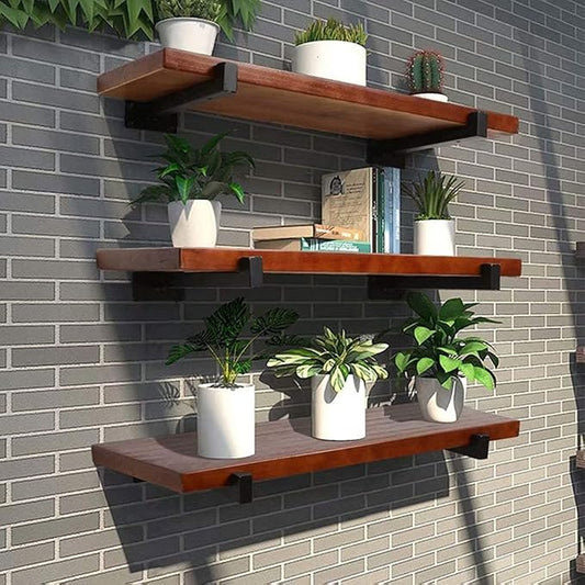 YFZN Black Floating Shelf Supports, Wall Shelf Bracket, Wrought Iron, with Hook, with Mounting Accessories, Saving Space, Strong Bearing Capacity, Ffor Bedroom, Kitchen, Living Room, 2 Pcs