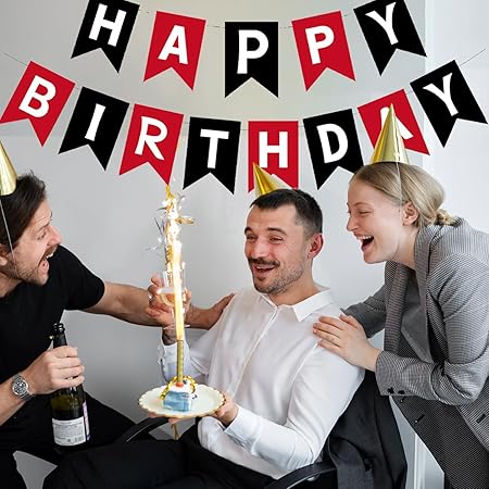 Happy Birthday Banner Black Red Happy Birthday Sign Birthday Party Banner Birthday Decorations