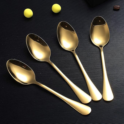 Gold Dinner Spoon of 4, Berglander 7.5" Stainless Steel Titanium Plating Shiny Gold Soup Spoons Silverware, Golden Soup Spoon Table Spoon Set Sturdy Easy To Clean, Dishwasher Safe