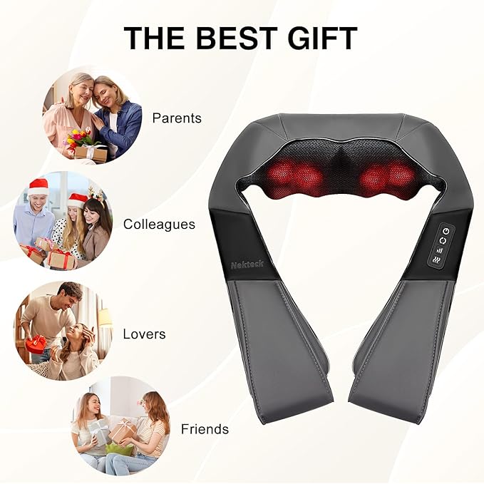 Shiatsu Neck and Back Massager with Soothing Heat, Electric Deep Tissue 3D Kneading Massage for Shoulder, Leg, Body Muscle Pain Relief, Home, Office, and Car FSA HSA Eligible