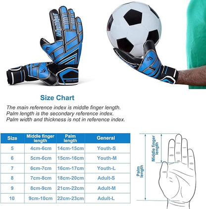 Malker Soccer Goalie Gloves Goalkeeper Gloves with Fingersave and Double Wrist Protection, Strong Grip Goalkeeper Gloves for Kids, Youth, Adults