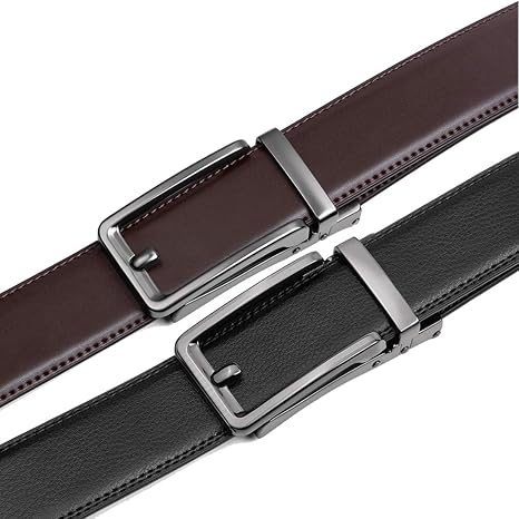 Founders & C Ratchet Click Belt 2 Pack,Leather Slide Dress Comfort Belt Adjustable with Buckle Gift Set