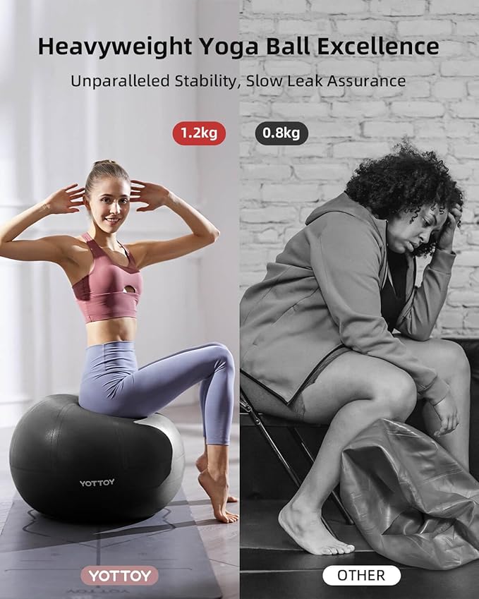 YOTTOY Anti-Burst Exercise Ball for Working Out, Yoga  Pregnancy, Extra Thick Workout Ball for Physical Therapy  Fitness