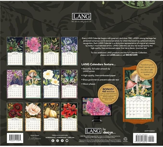 Lang, Midnight Garden 2026 Wall Calendar by Nicole Tamarin, 13.4'' X 12'', 12-Month Calendar with Stapled Binding