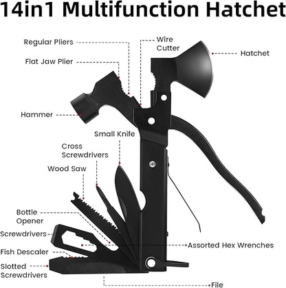 14-in-1 Multifunction Hatchet - Survival Camping Multi Tool with Hammer, Axe, Saw, and Bottle Opener, Compact Utility Tool for Outdoor Adventures
