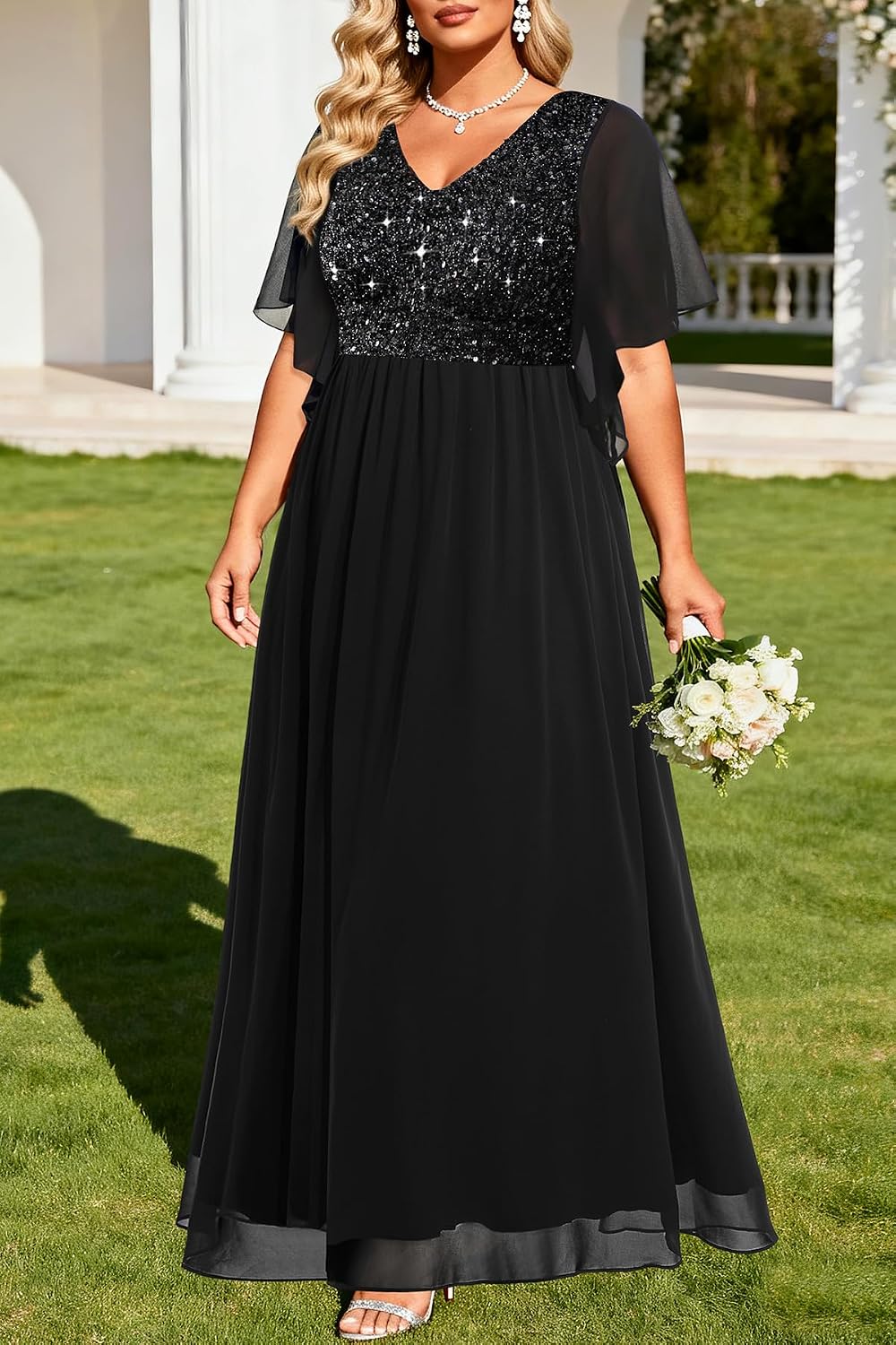 Pinup Fashion Women Plus Size Formal Dresses - Sequin Evening Gown Prom Wedding Guest Floor Length Dress .
