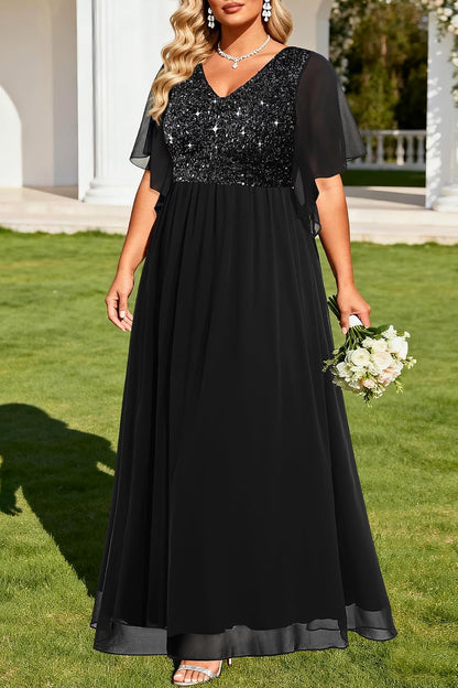 Pinup Fashion Women Plus Size Formal Dresses - Sequin Evening Gown Prom Wedding Guest Floor Length Dress .