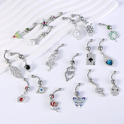 12Pcs-18Pcs Belly Button Ring 14G Dangling Dangle Belly Button Rings Navel Rings Piercing Jewelry for Women