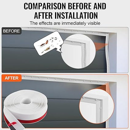 VEVOR Garage Door Seal Top and Sides Seal Strip, 34 FT Universal Weather Stripping Replacement Soft and Hard Composite, Weatherproofing Garage Door TPE Seals with Adhesive Backed and Screws, White