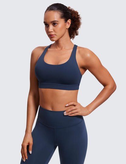 CRZ YOGA Naked Feeling Strappy Sports Bras Medium Support, Removable Pads, Yoga, Sleek, Scoop Neck, for Women