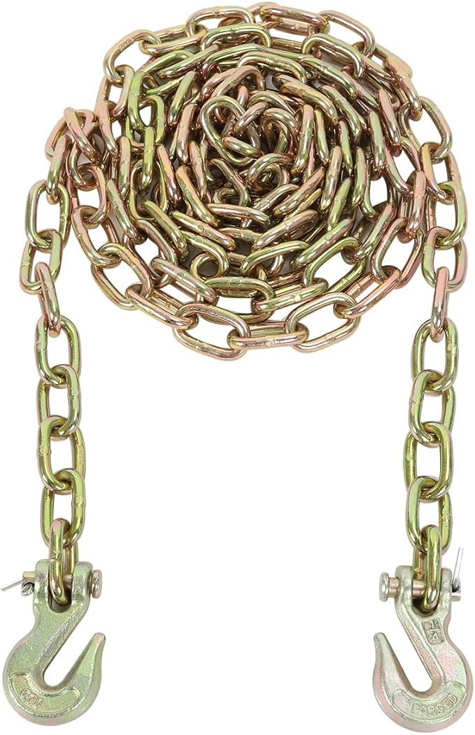 14''x12' Grade 70 Transport Binder Chain, G70 Tow Chain with Clevis Grab Hooks, 12,100 Lbs Breaking Strength for Load Tie-Down Fixed Cargo Flatbed Truck Trailer Chain
