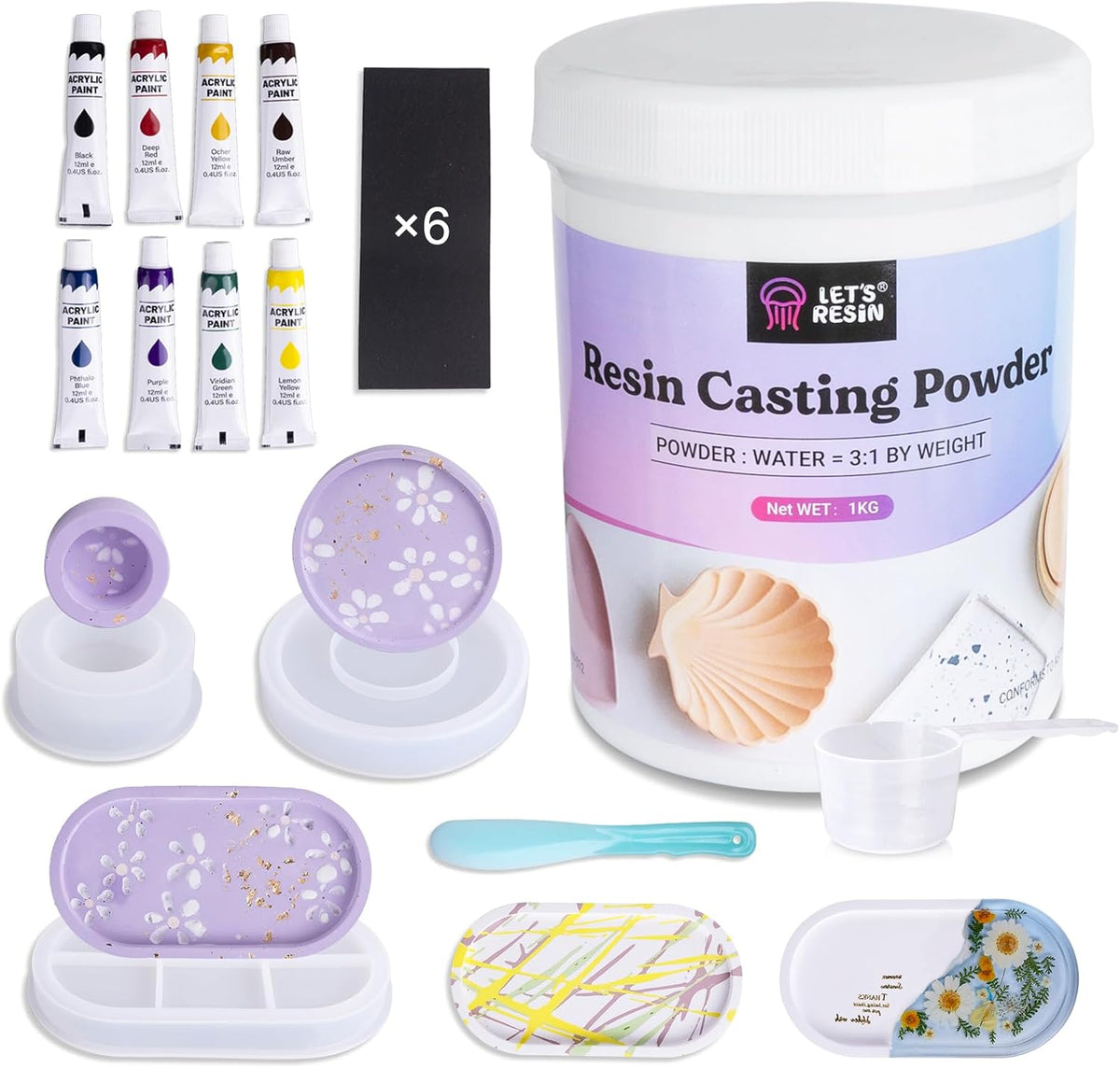 LET'S RESIN Resin Casting Powders Starter Kit, 1000g Fast Cured Odorless Casting Powder, 20~30 Minutes De-Mold, Water Activated Plaster Powder Casting Kit for DIY, Easy Mixing & Self Leveling ( only Powder )