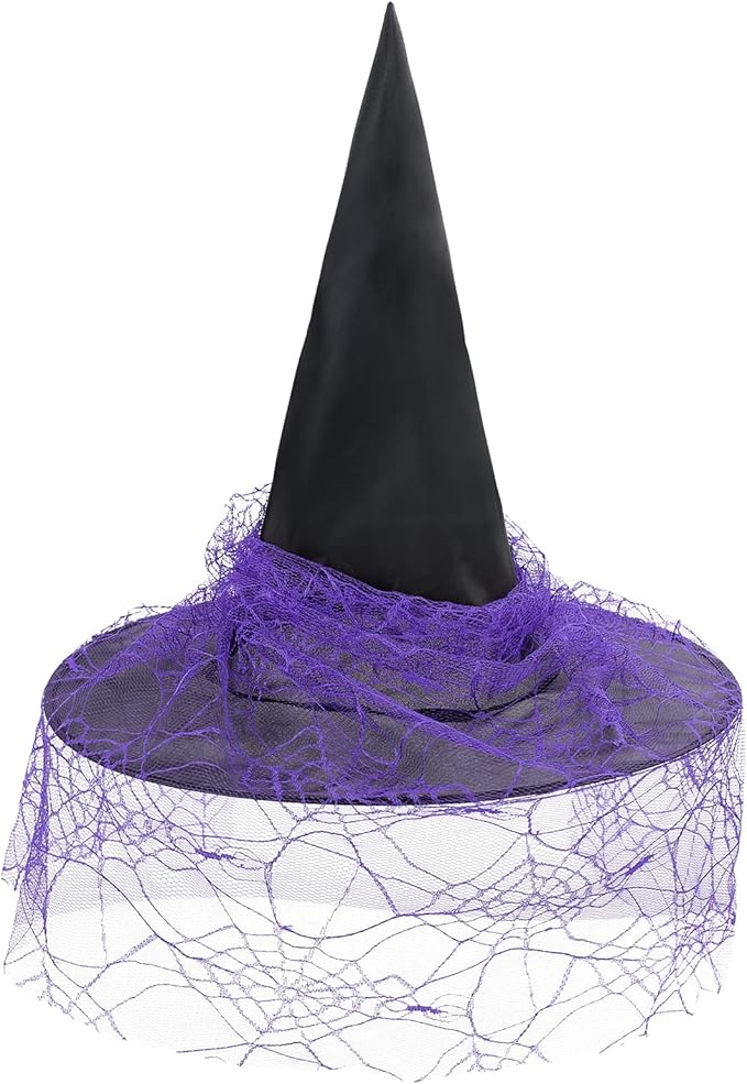 American Trends Halloween Witch Hat for Women Steeple Lace Halloween Costume Accessory for Party