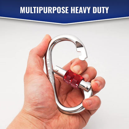 Carabiner Clip Ц UIAA Certified 25 kN 5620 LB, Large Heavy Duty Carabiners for Climbing: Oval-Shape, Screw Locking Steel Caribeener Clips, Hammocks, Hiking, Camping Ц Durable & Tested